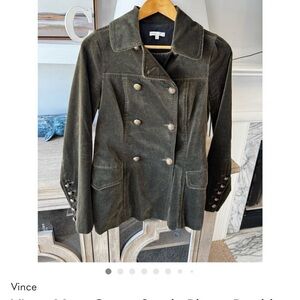 Vince Moss Green Suede Blazer Double Breasted Size 6